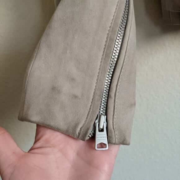 All Saints Latham Goatskin Leather Suede Biker Jacket in Grey, Size 0 - Picture 10 of 13